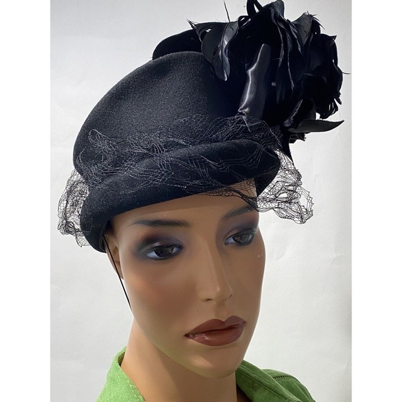 boston store milwaukee elegant hats womens black with flower of feathers on top main image 11